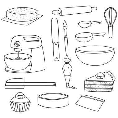 vektör set pasta yapma donanımları