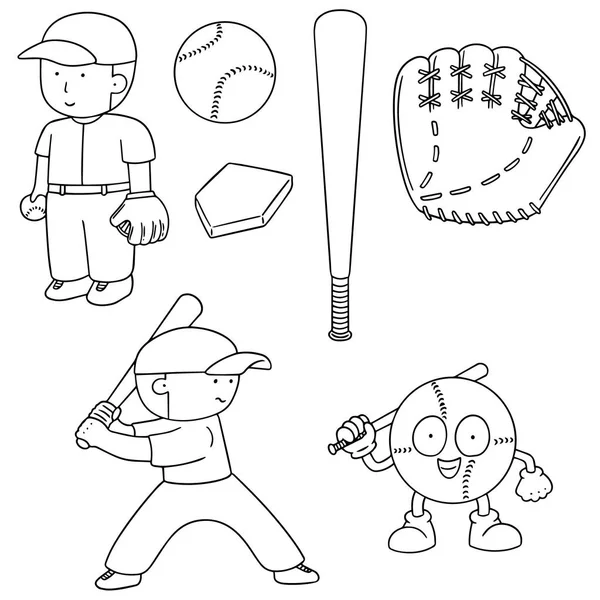 Conjunto vetorial de jogador de beisebol e equipamento de beisebol — Vetor de Stock