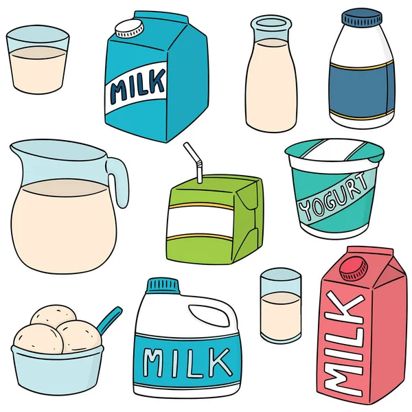 Vector conjunto de productos lácteos — Archivo Imágenes Vectoriales