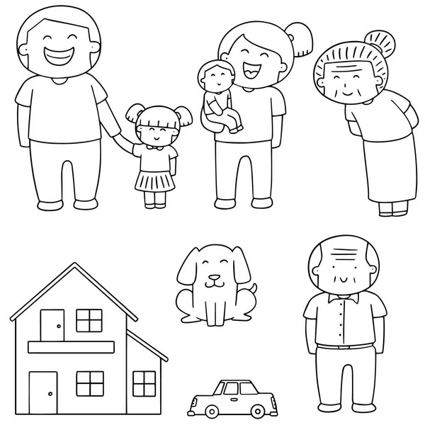 Vector set familie, auto en huis — Stockvector