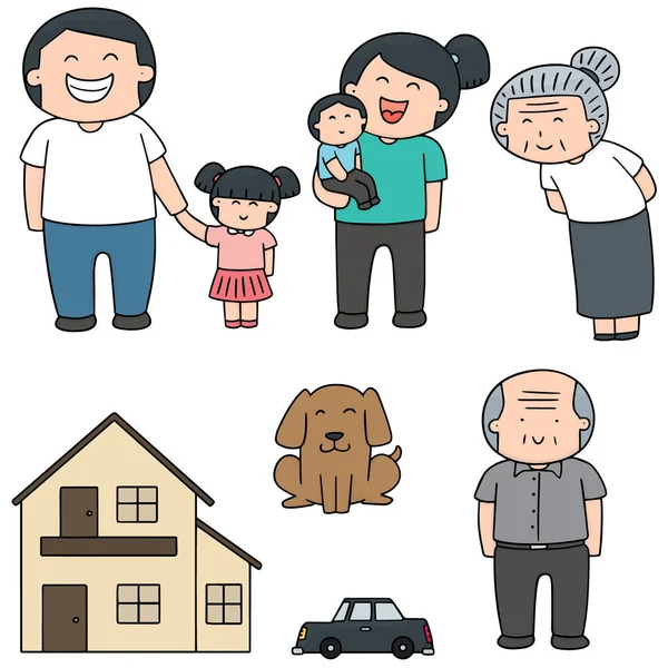 Vector conjunto de familia, coche y casa — Vector de stock