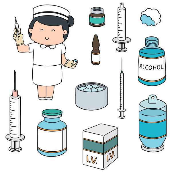 vector set of nurse and injection medicine