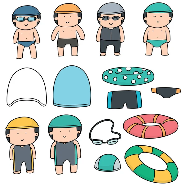 Vector set of swimmer and swimming accessories — Stock Vector