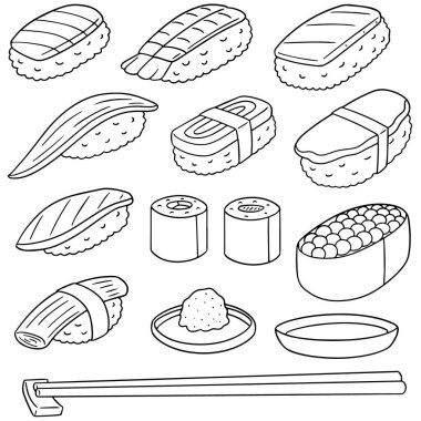 vektör set ile çiğ balık (suşi pirinç)