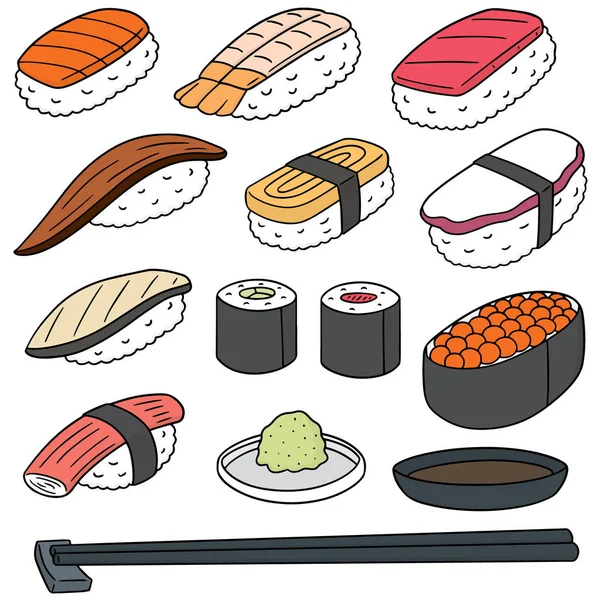 Conjunto de vectores de arroz con pescado crudo (sushi ) — Archivo Imágenes Vectoriales