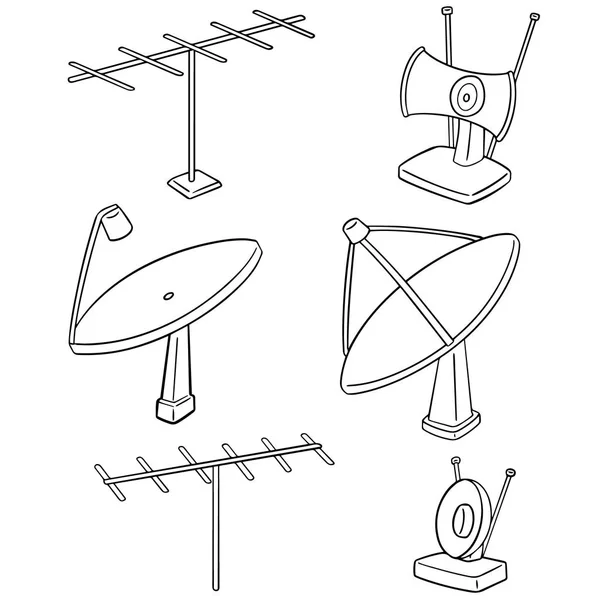 Векторный набор спутниковой антенны и антенны — стоковый вектор