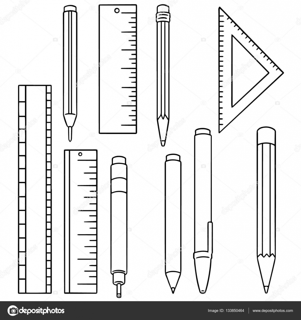 Set of Ruler Drawing illustration Hand drawn - Stock Illustration