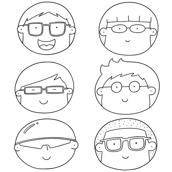 Vector set of cartoon face with glasses — Stock Vector