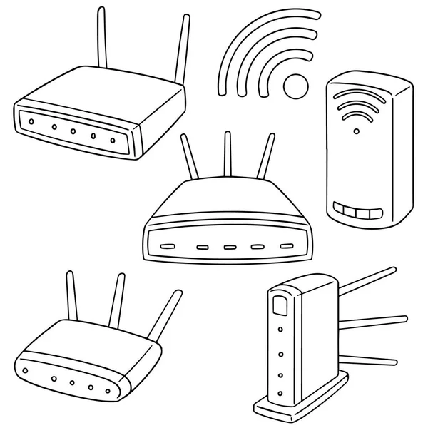 Insieme vettoriale del router wireless — Vettoriale Stock