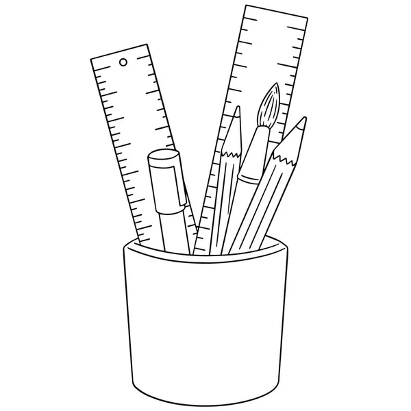 向量集的钢笔、 铅笔、 画笔和标尺 — 图库矢量图片