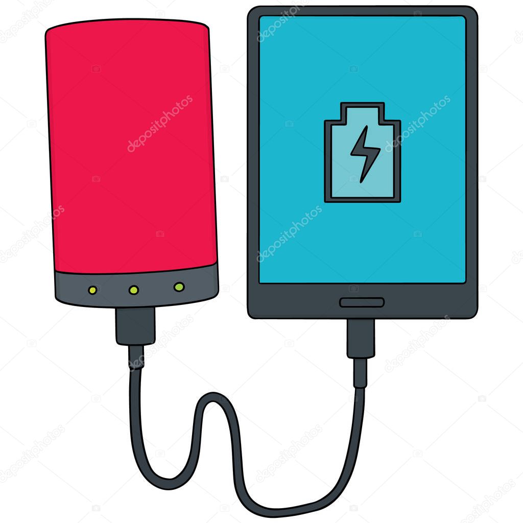 vector set of smartphone charging via power bank