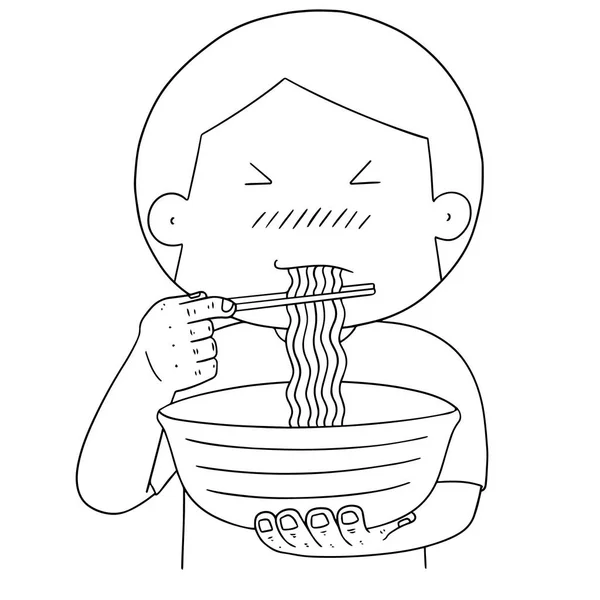Векторный набор человек едят лапшу — стоковый вектор