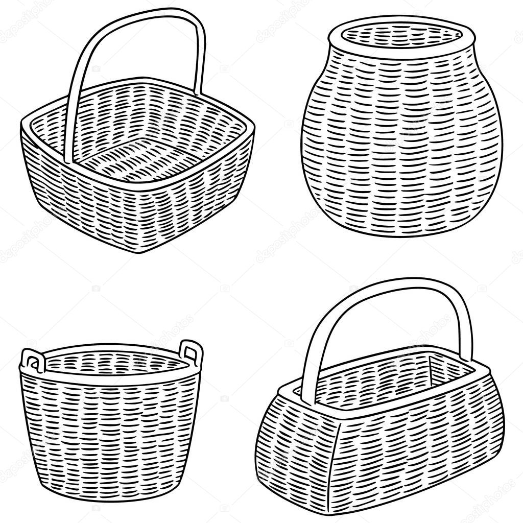 vector set of wicker baskets