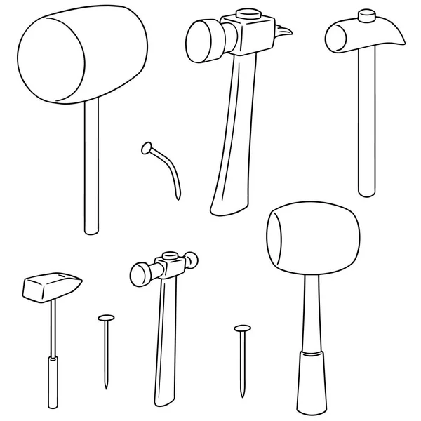 Ensemble vectoriel de marteau et de clous — Image vectorielle