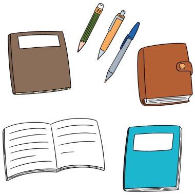 vektör set defter, kalem ve kurşun kalem