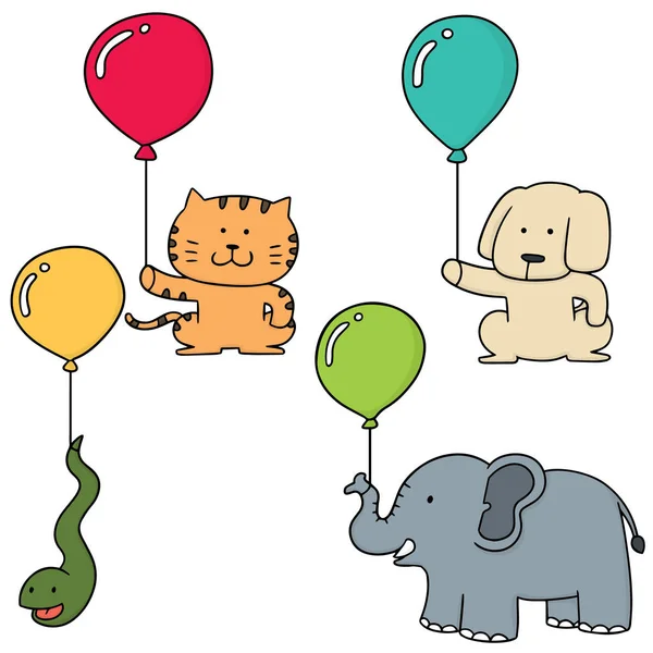 Vector conjunto de animales con globo — Vector de stock