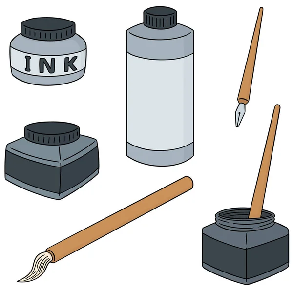 Διάνυσμα σύνολο στυλό μελάνης, πινέλο και βουτιά — Διανυσματικό Αρχείο