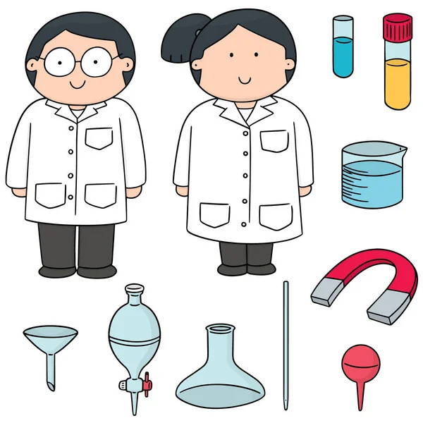 Conjunto vetorial de cientistas e equipamentos de laboratório —  Vetores de Stock