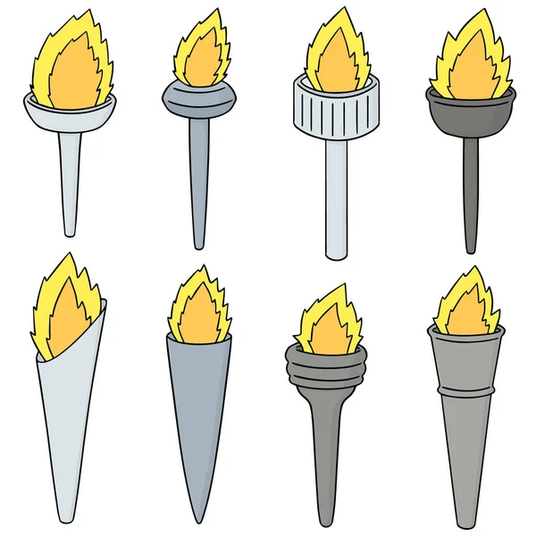 Vector set of fire torch — Stock Vector