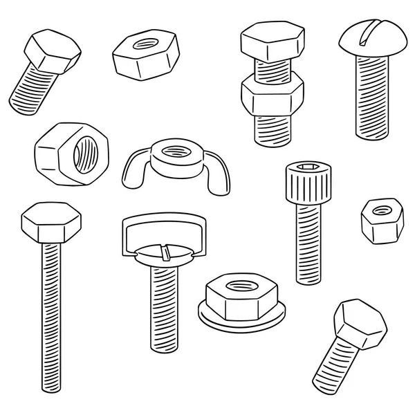 Vector set of bolt and nut — Stock Vector
