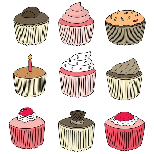 Conjunto de vetores de cupcakes — Vetor de Stock