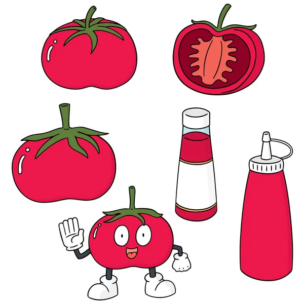 Vector set van tomaat en tomatenketchup — Stockvector