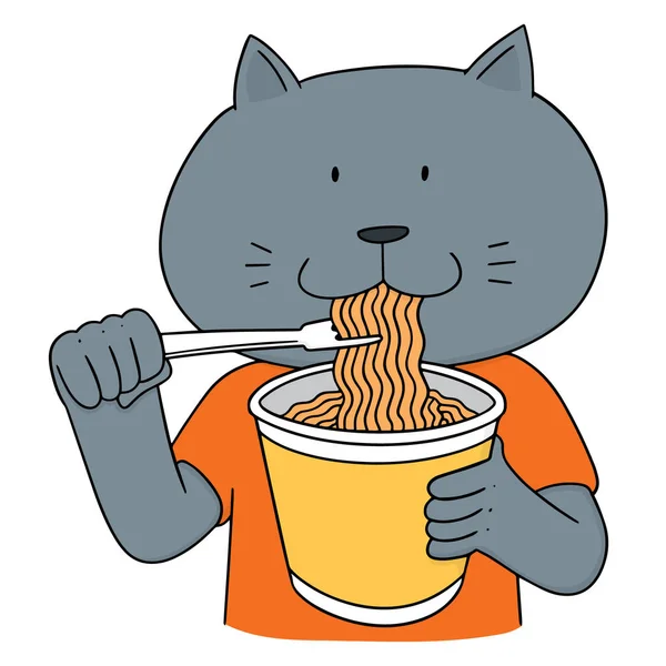 Vector conjunto de gato comer fideos — Vector de stock