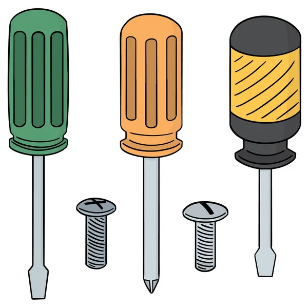 Vectorset van schroef en schroevendraaier — Stockvector