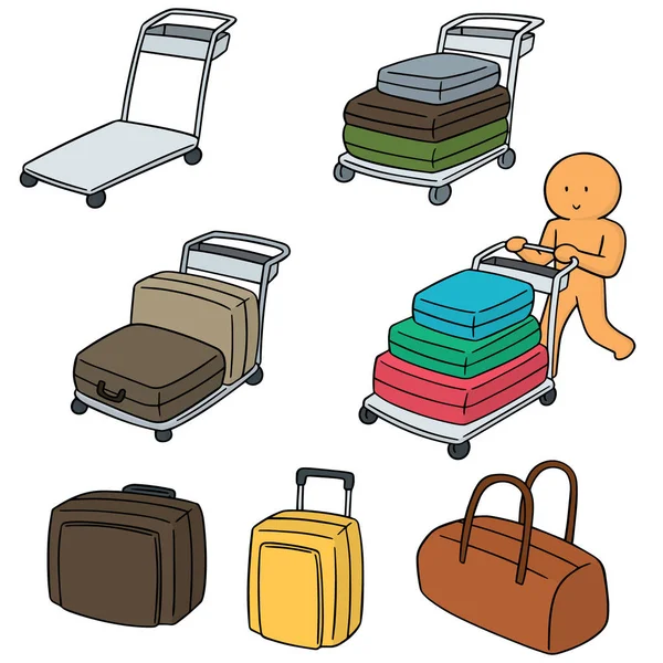 Vector set of airport luggage cart — Stock Vector