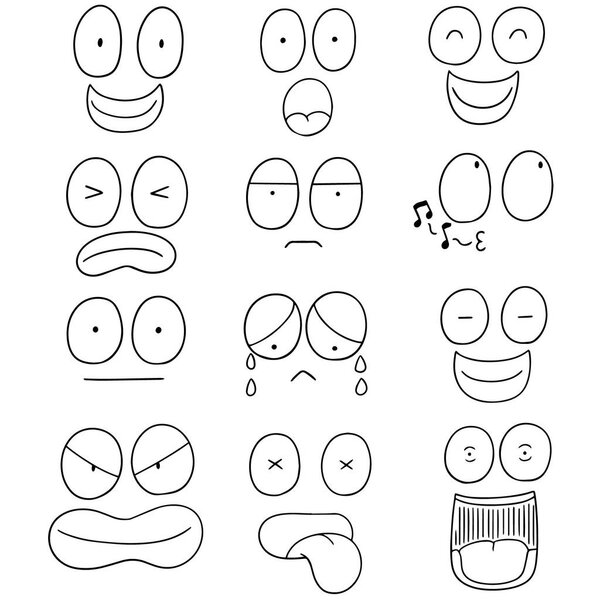 векторный набор лица мультфильма