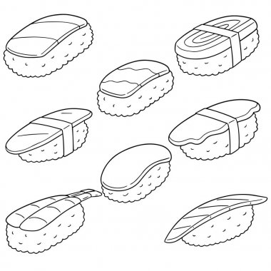 suşi (pirinç çiğ balık ile vektör kümesi)