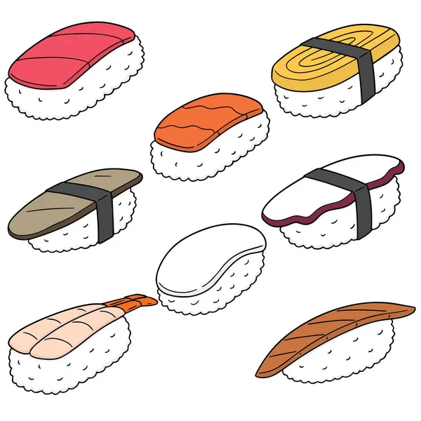 Векторный набор суши (рис с сырой рыбой ) — стоковый вектор