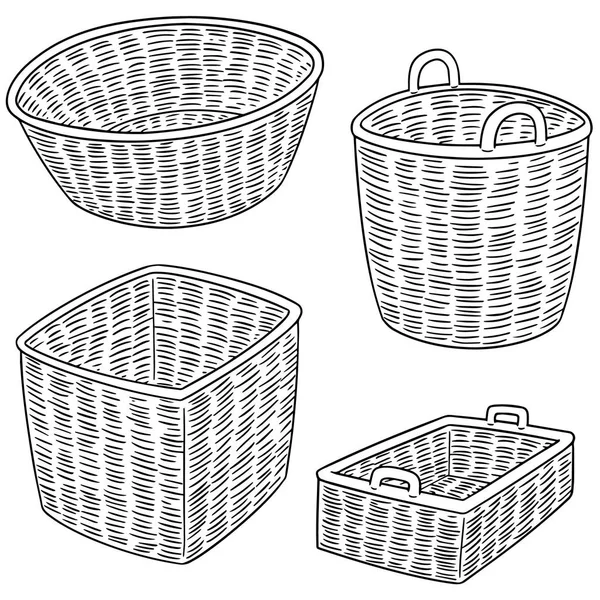 Vector conjunto de cestas de mimbre — Vector de stock