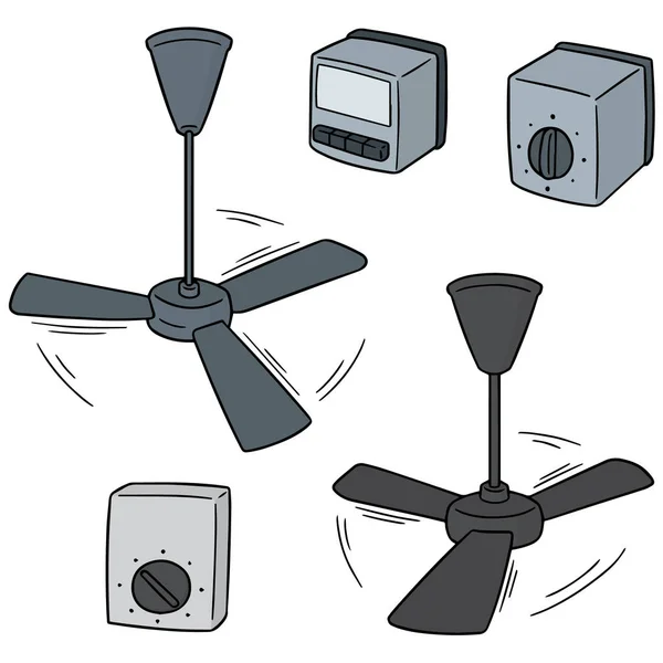 Conjunto de vector de ventilador de techo y interruptor de ventilador — Vector de stock