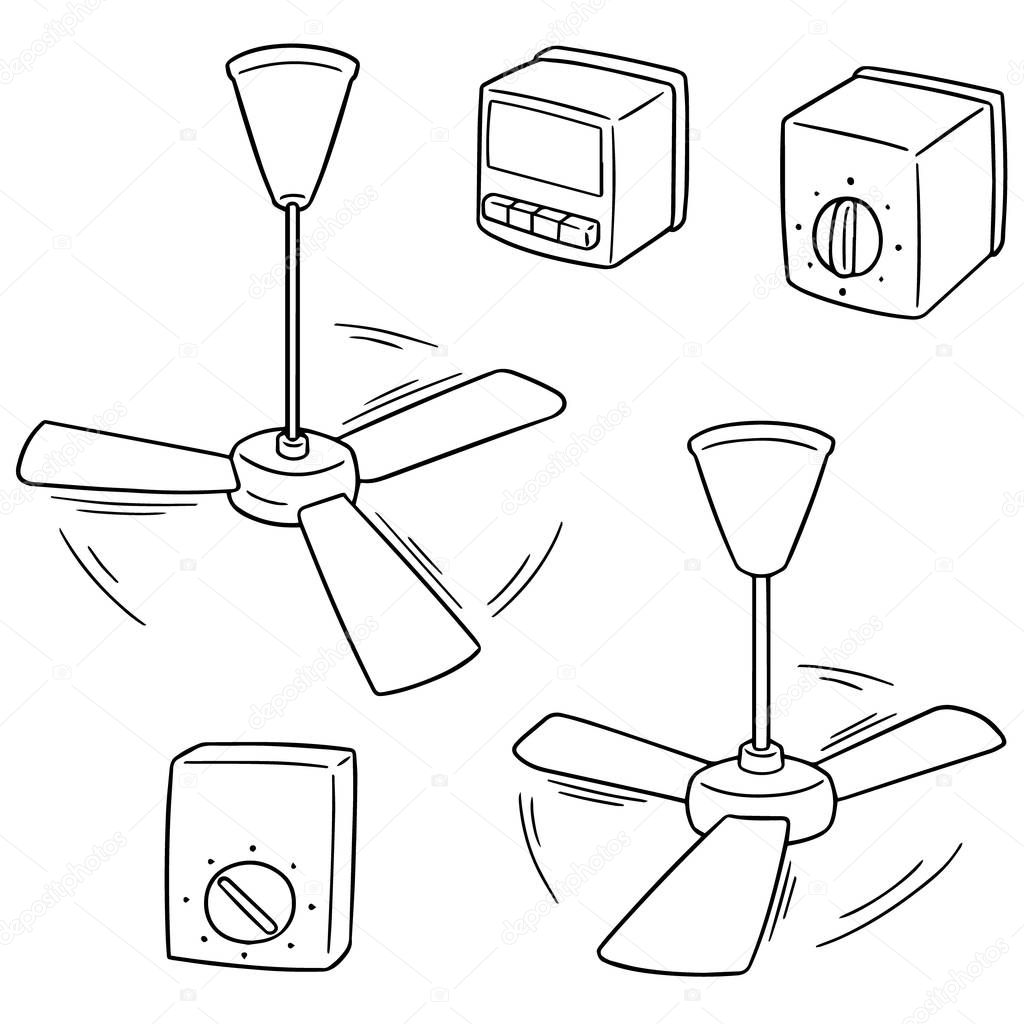vector set of ceiling fan and fan switch