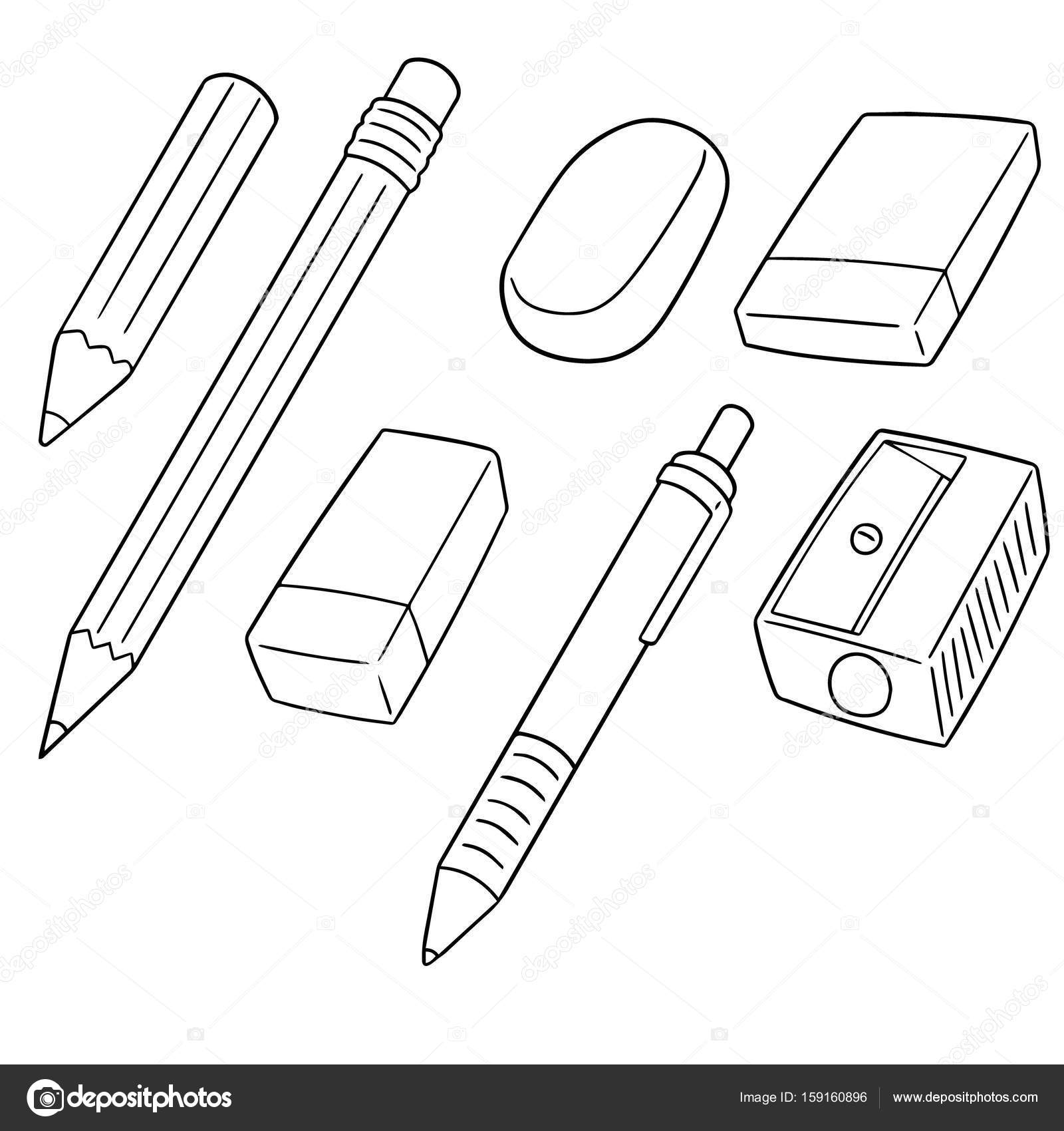 Realistic wooden graphite pencils, sharpener, eraser and shavings.  Sharpened pencil sizes, writing and drawing tools. Stationery vector set, Stock vector