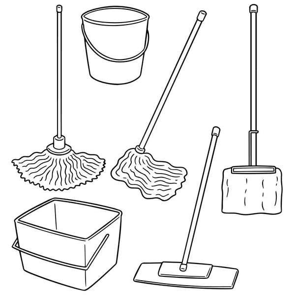 Векторный набор швабры для очистки — стоковый вектор