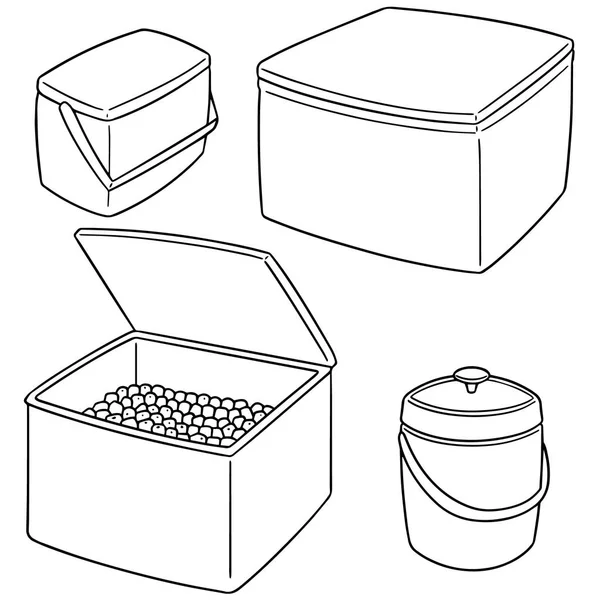 Vector set of ice box and ice bucket — Stock Vector