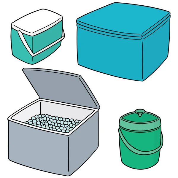 Векторный набор ледяной коробки и ведра со льдом — стоковый вектор