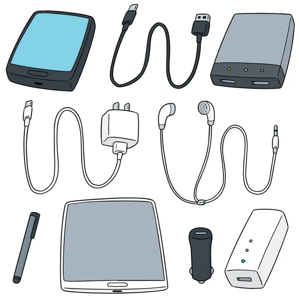 Ensemble vectoriel d'accessoires pour appareils mobiles — Image vectorielle