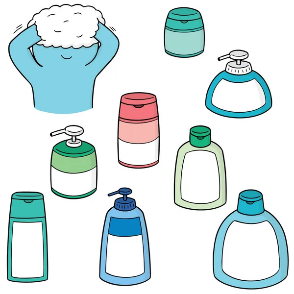 Vektor uppsättning schampo och flytande tvål flaska — Stock vektor