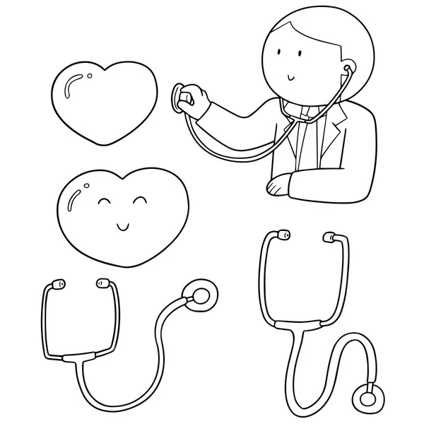 Wektor zestaw lekarz, stetoskop i serca — Wektor stockowy