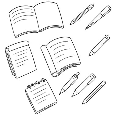vektör set defter, kalem ve kurşun kalem