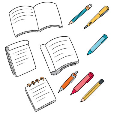 vektör set defter, kalem ve kurşun kalem