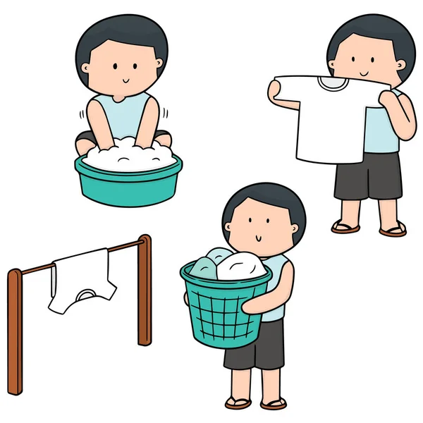 Vector set of people washing clothes — Stock Vector
