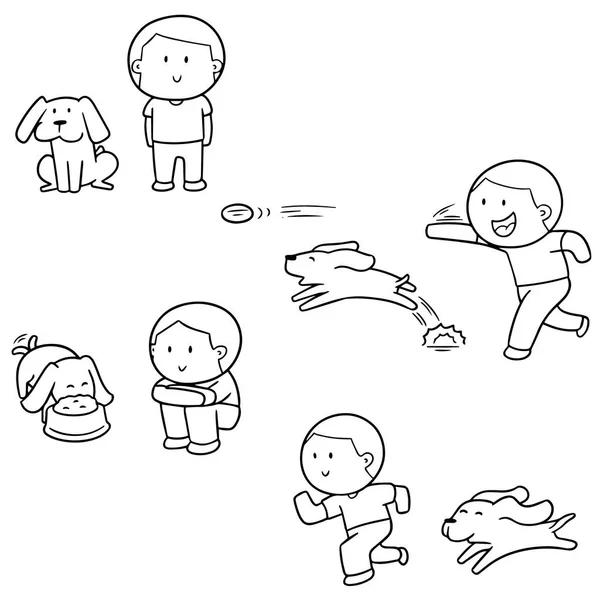 Векторный набор человека и собаки — стоковый вектор