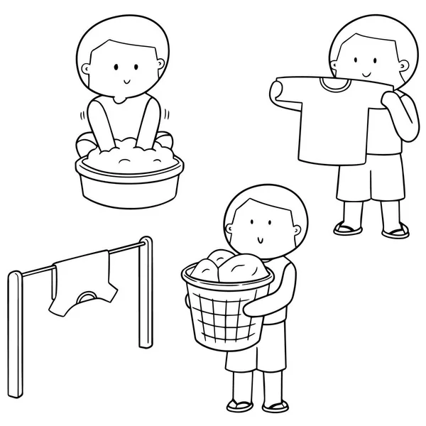 Vector set of people washing clothes — Stock Vector