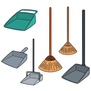 vektör set süpürge ve toz Pan