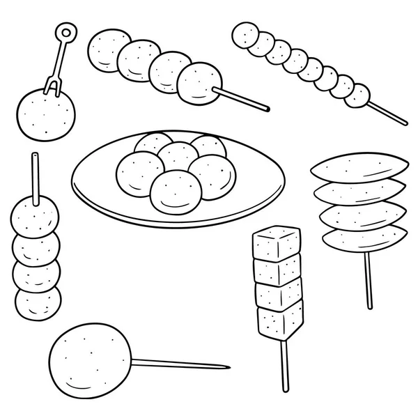 Vector Conjunto Albóndigas Bola Pescado Bola Cerdo Bola Camarones — Archivo Imágenes Vectoriales