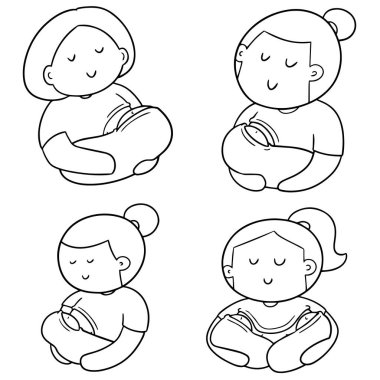 Anne ve bebek emzirme vektör kümesi